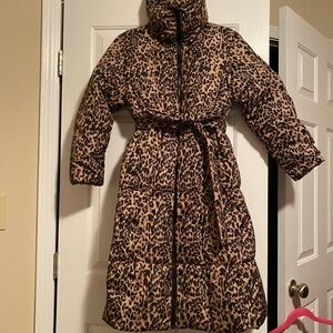 J. Crew leopard puffer coat
